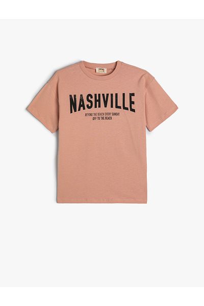 Koton Cotton Short Sleeve T-Shirt - Crew Neck, Slogan Printed