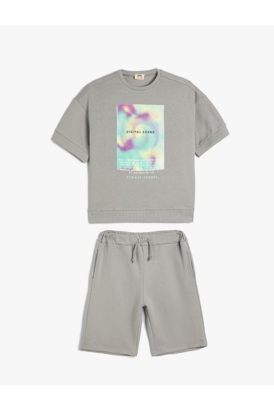 Koton 2-Piece T-Shirt Shorts Set Print Detailed Cotton