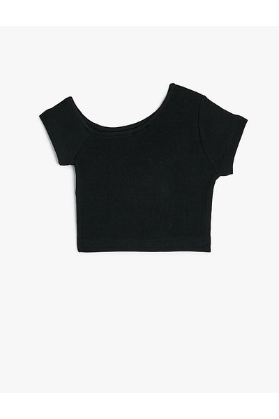 Koton Crop T-Shirt Asymmetrical Collar Short Sleeve Cotton
