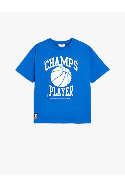 Koton Kurzärmliges T-Shirt mit Basketball-Aufdruck – Rundhals