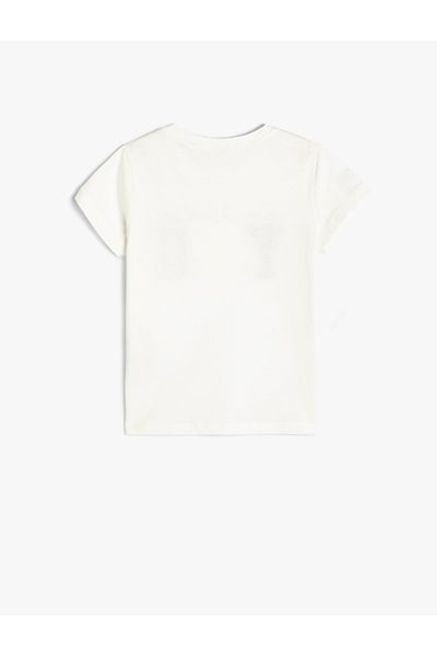 Koton Κέντημα T-Shirt με λαιμόκοψη με κέντημα με σύνθημα κοντό μανίκι
