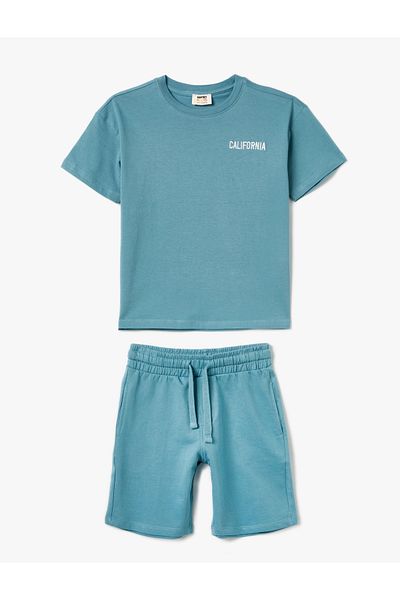 Koton 2-teiliges Basic-Set aus T-Shirt und Shorts mit Printdetail