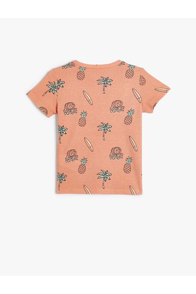 Koton T-Shirt Summer Themed Short Sleeve Crew Neck Textured Cotton