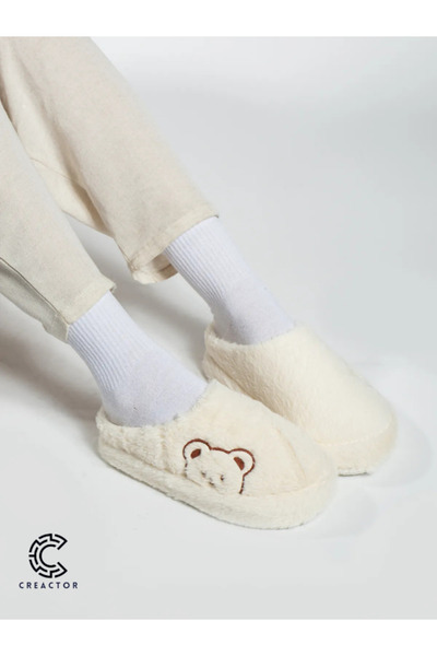 CREACTOR Unisex Ev Terliği Yünlü Terlik Rahat Kapalı Kaymaz Yüksek Taban Pand...