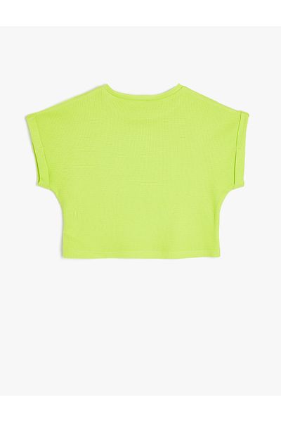Koton Crop-T-Shirt mit kurzen Ärmeln und Rundhalsausschnitt aus Baumwolle mit Blumenmuster