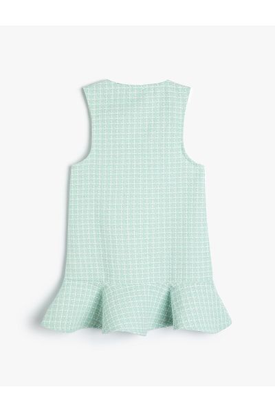 Koton V-nyakú Tweed Gilet ruha - gomb és fodros részlet