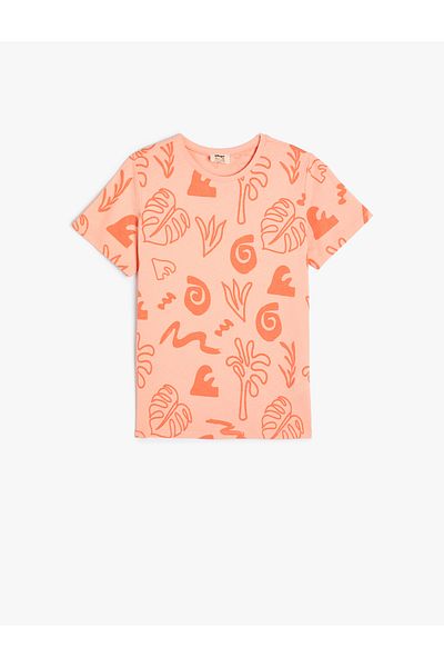 Koton T-Shirt Short Sleeve Crew Neck Leaf Printed Cotton
