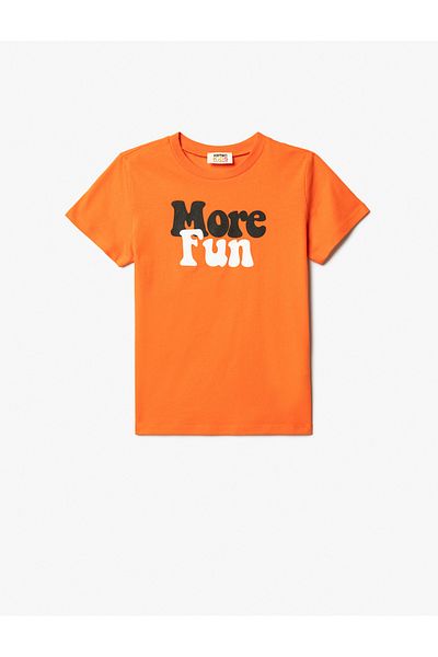 Koton Cotton Short Sleeve T-Shirt - Crew Neck, Slogan Printed