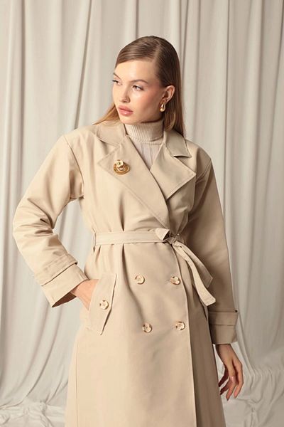 Lukas Turin Fabric Brooch Maxi Length Women's Stone Trench Coat