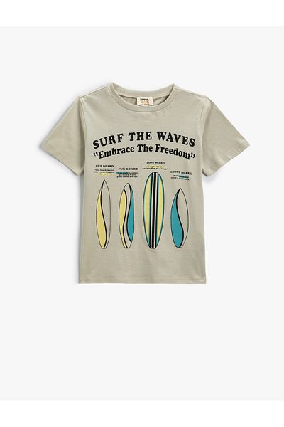 Koton Tricou cu mânecă scurtă din bumbac imprimat surf - decolteu