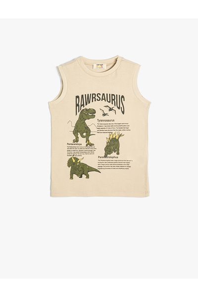 Koton Dinosaurier bedrucktes Baumwoll-Tanktop – ärmellos, Rundhalsausschnitt