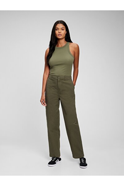 GAP Kadın Yeşil Straight Up Washwell™ Khaki Pantolon