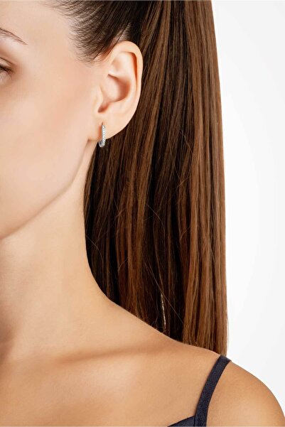 So CHIC... Beyaz Taşlı 18 Ayar Beyaz Altın Kaplama Gümüş Halka Küpe