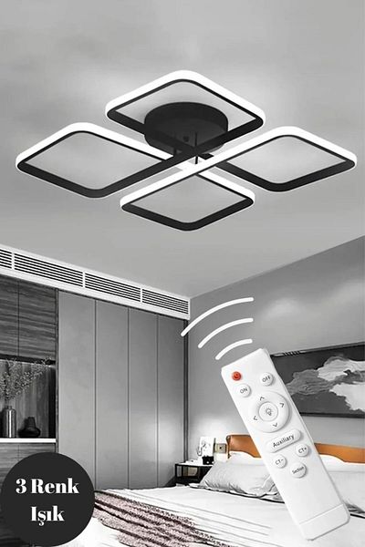 LEDMİ 4 Piece Model Remote Controlled LED Ceiling Chandelier, 3 Colors Lighting, Plafonier, Modern, Sports, Living Room Chandelier
