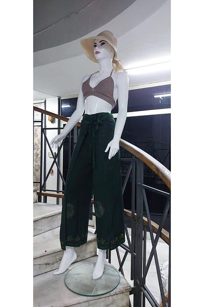 EREN STYLE Pantaloni puzzle baggy harem cu broderie autentică (100 cm)