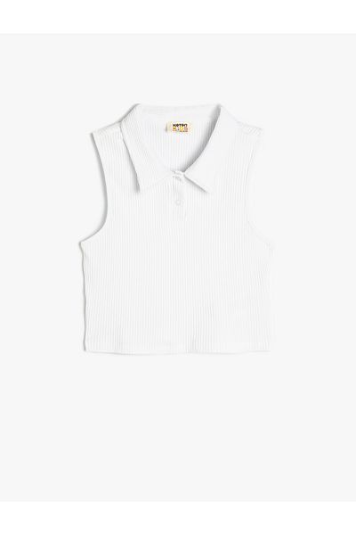 Koton Polo Collar Crop Tank Top - Βαμβακερό, με κουμπιά και με ραβδώσεις
