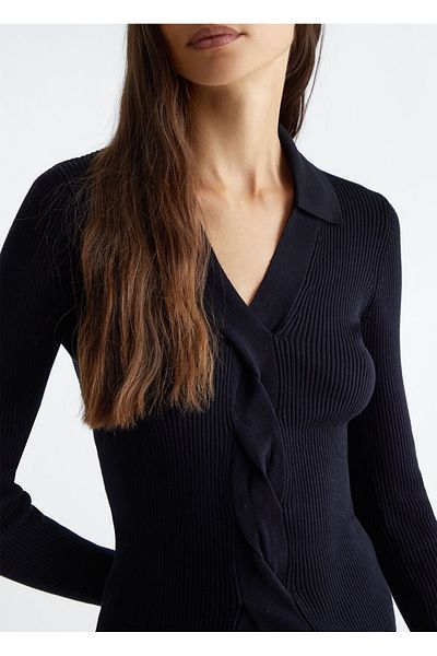 Liu Jo Pulover negru cu mânecă lungă, cu decolteu în V, pentru femei, WF4016MS49I-22222
