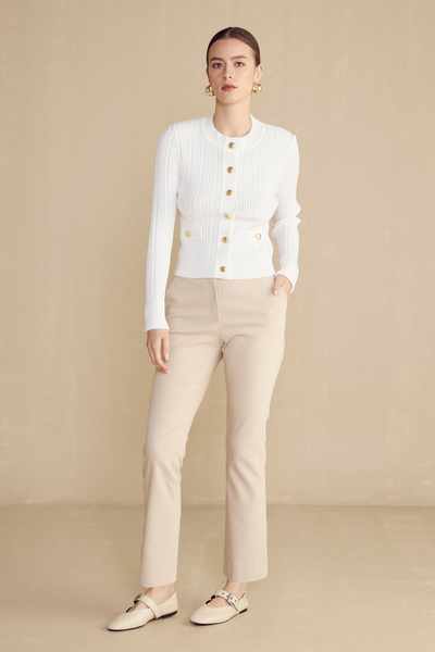 BROOKS BROTHERS Kadın Bej Pamuk Karışımlı Metal Detaylı Klasik Pantolon