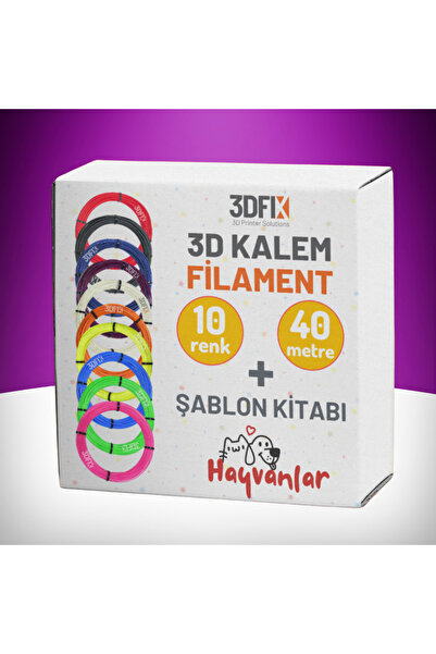 3DFIX 3d Kalem Filament Hayvanlar Şablon Seti (KALEMSİZ) - (FİLAMENT+ŞABLON K...