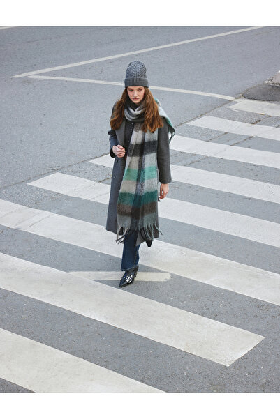 Koton Geknöpfter, zweireihiger, extra langer Kaschmirmantel mit Gürteldetail und Taschen