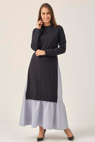 Darlin Moda Women's Navy Blue Buckle Detailed Maxi Dress Dm91006