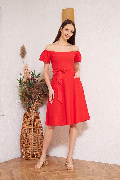 Darlin Moda Women's Red Off-the-Shoulder Dress Dm1008