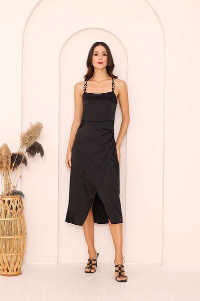 Darlin Moda Women's Black Chain Strap Detailed Backless Dress Dm1037