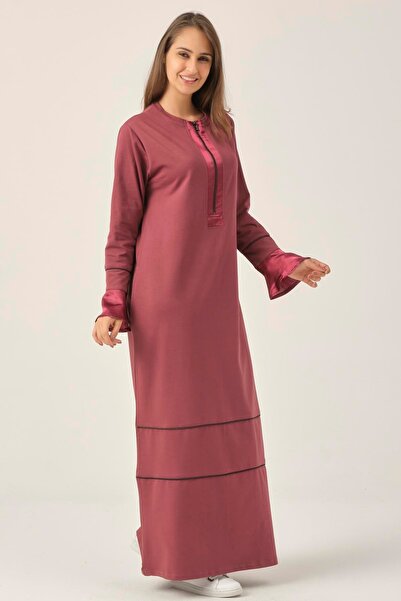 Darlin Moda Kadın Mürdüm Saten Detaylı Maxi Boy Elbise Dm455