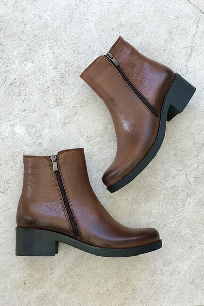 TUNAELLİ Women's Tan Genuine Leather 33-34-35-41-42 Size Ankle Boots & Bootie