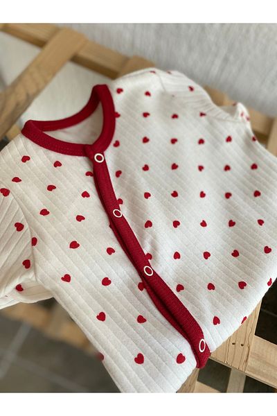 Tiny World Heart Patterned Cuffed Baby Jumpsuit