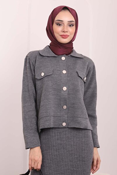 İmajButik Smoked Crop Jacket Dress Double Combination Knitwear Set