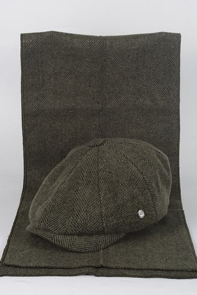 mercantoptan Peaky Blinders Herringbone Patterned Winter Cap - Scarf Set with Gift