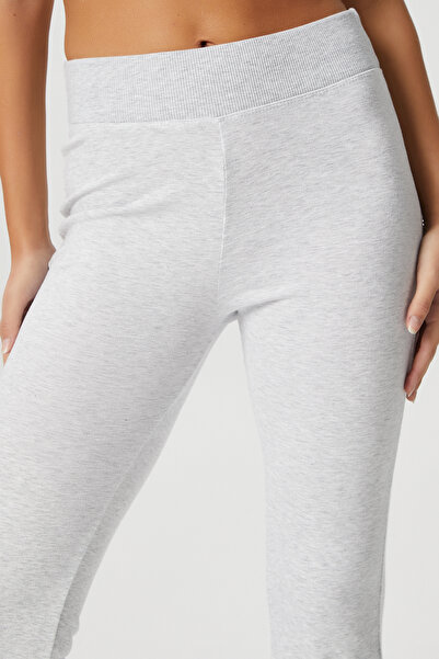 Ritnice Kadın Eden Beli Fitilli İspanyol Paça Gri Eşofman Altı