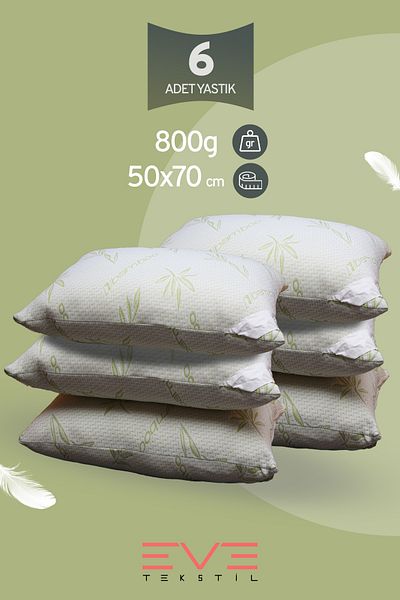 Eve Tekstil Eve 6 bucăți husă din bambus cu fermoar, lavabilă, antialergică, din fibră de silicon, 50x70cm 800 gr
