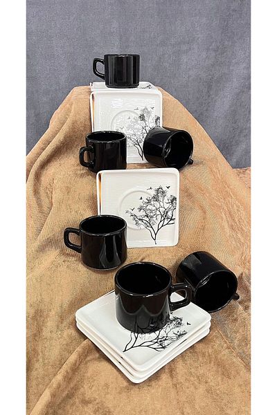 Erbaşlar Wish Presentation with Plate, Snack 12-Piece Tea Cup Set for 6 People, Tea Set