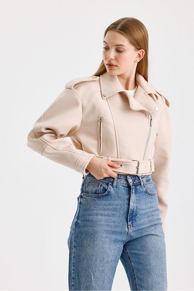 TREND KOMBİN JACHET CROP CU CREAȚĂ BEJ