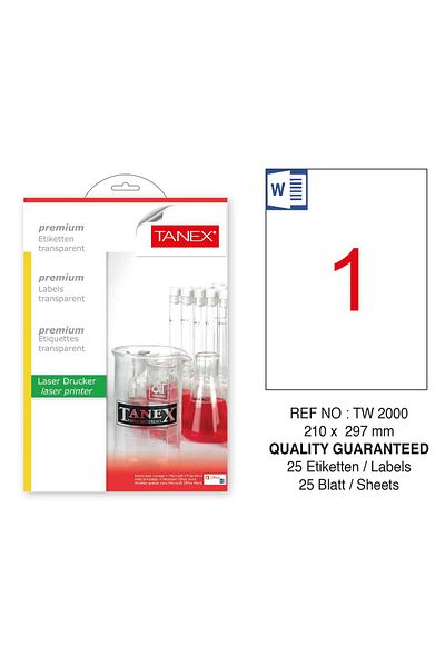 Tanex Tw-2000 210X297Mm Transparent Laser Label 25 Li
