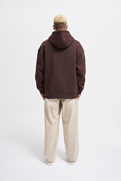 Machinist Мъжки кафяв суитшърт с бродирана качулка и голям размер