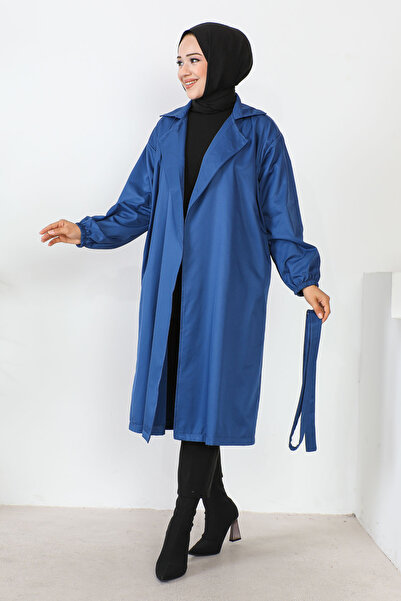 İmajButik Indigo Double Breasted Collar Trench Coat