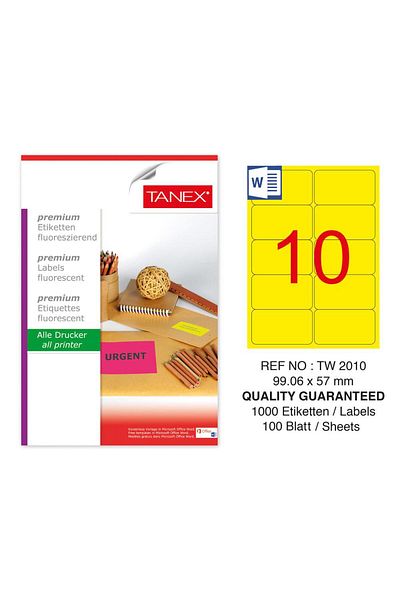 Tanex Tw-2010 - 99.06X57 mm Yellow Fluorescent Laser Sticker, Pack of 100