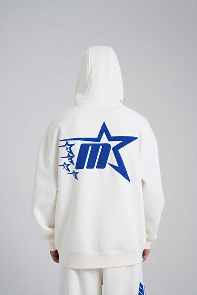 Machinist Ανδρικό φούτερ με κεντημένο σταρ με κουκούλα oversized εκρού