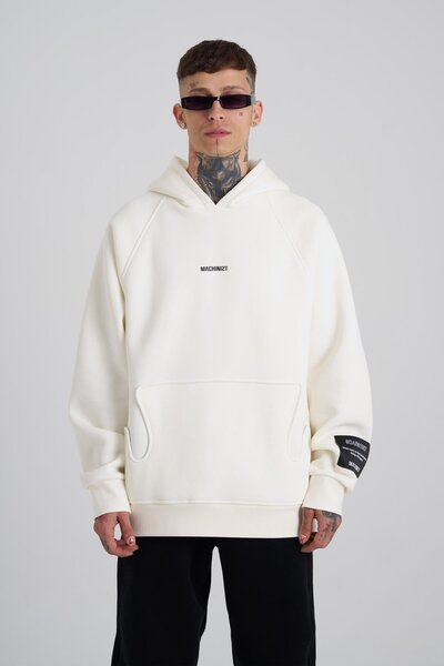 Machinist Ανδρικό φούτερ με κέντημα με κουκούλα εκρού με λεπτομέρεια