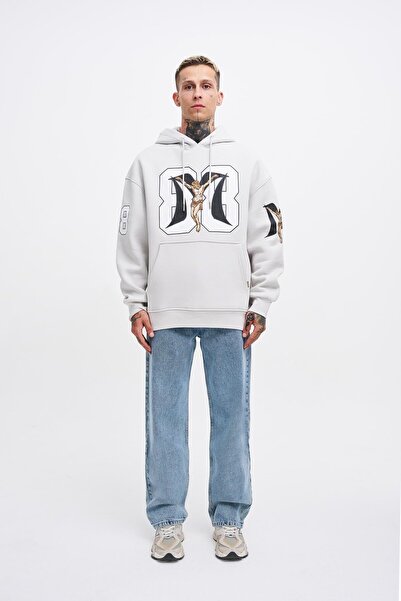Machinist Erkek 88 Jesus Baskılı Oversize Gri Sweatshirt