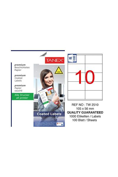 Tanex Tw-2510 105X56Mm Coated Laser Label 100 Pack