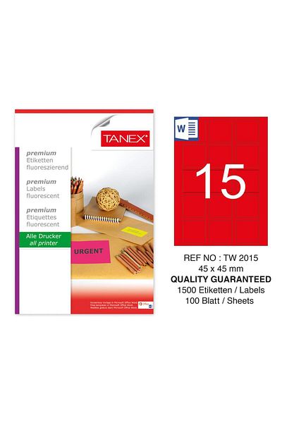 Tanex Tw-2015 45X45 mm Red Fluorescent Laser Label 100 Pieces