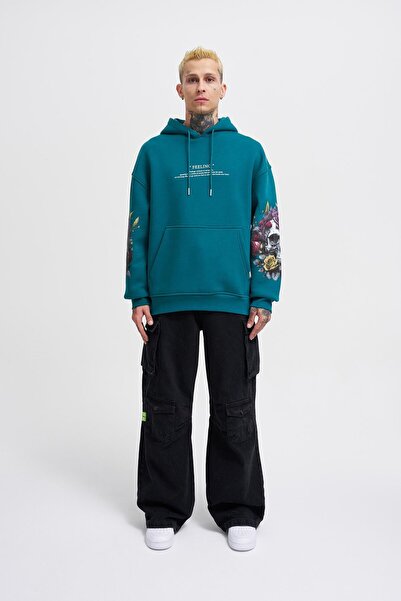 Machinist Чоловічий оверсайз-светр з принтом Feeling Skull, колір нафти