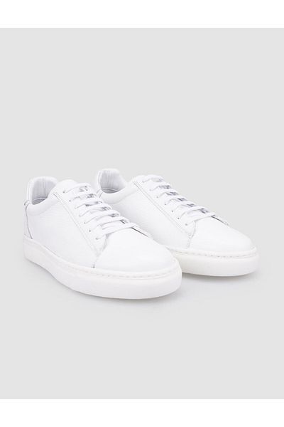 Cabani 100% Genuine Leather White Lace-Up Men's Sports Shoes