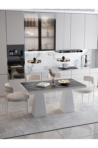 AVVİO FİARE Lake MDF Ayak Teddy Sandalye 80x140 Yemek Masası Mutfak Masası 4 ...