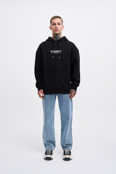 Machinist Мъжки суитшърт с качулка и щампа Connecting People в черен цвят