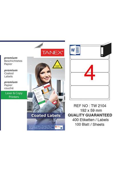 Tanex Tw-2104 192x59mm Coated Laser Label 100 Pack